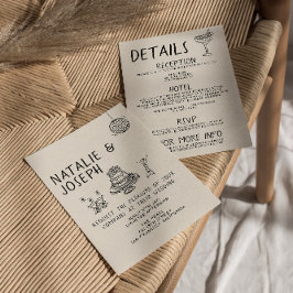 Illustrerad handskriven kummel allt på en Bröllop Inbjudningar