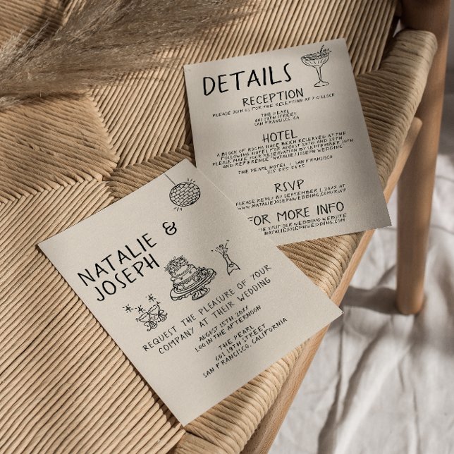 Illustrerad handskriven kummel allt på en Bröllop Inbjudningar (Skapare uppladdad)