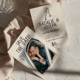 Illustrerad handskriven Retro Quirky Photo Bröllop Spara Datumet