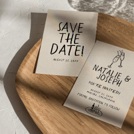 Illustrerad handskriven Retro Quirky Roligt Bröllo Spara Datumet