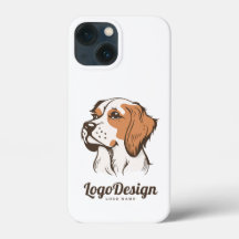 Illustrerad hundlogotyp med en brun och vit