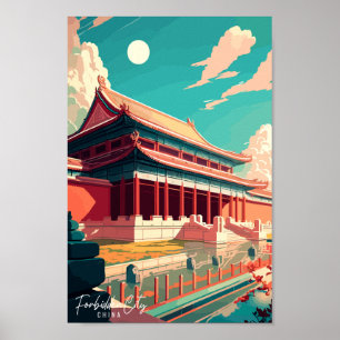 Illustrerad illustration av Chinan vintage resor Poster