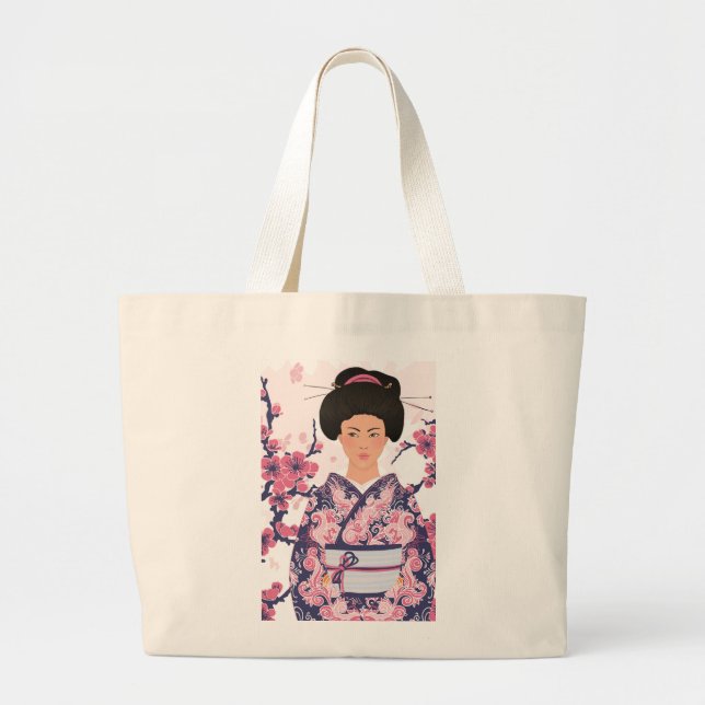 Illustrerad japansk kvinna jumbo tygkasse (Framsidan)
