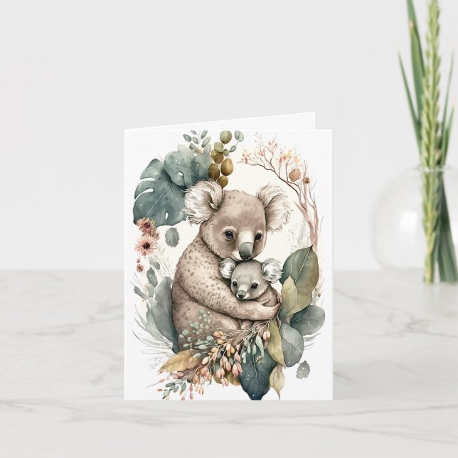 Illustrerad julkort med mamma och baby koala kort (Framsida)