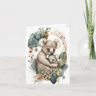 Illustrerad julkort med mamma och baby koala kort