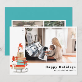 Illustrerad julsläde i mid-century modern-stil julkort