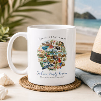Illustrerad karibisk familjesammankomstskål kaffemugg