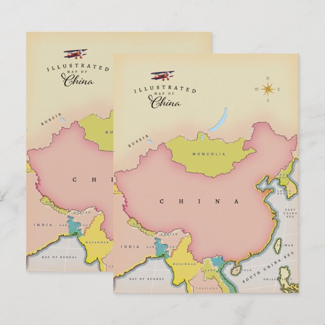Illustrerad karta av china (Fram/baksida)