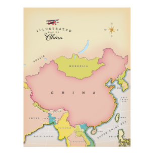 Illustrerad karta av china fototryck