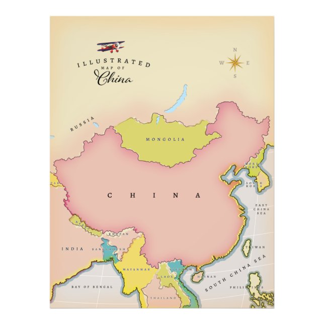 Illustrerad karta av china fototryck (Framsidan)