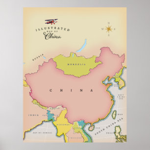 Illustrerad karta av china poster