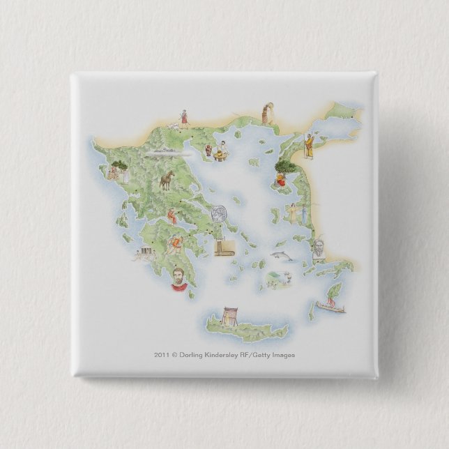 Illustrerad karta av forntida Grekland Knapp (Framsida)