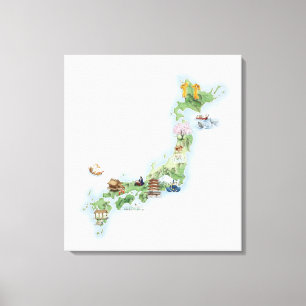Illustrerad karta av forntida Japan Canvastryck
