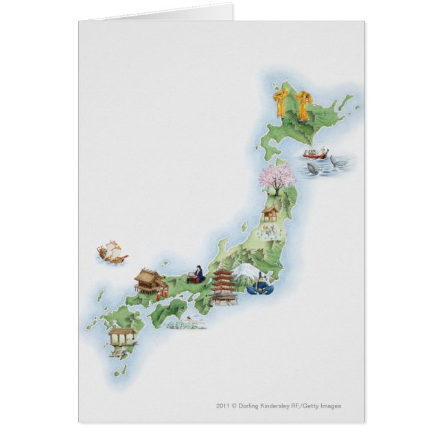Illustrerad karta av forntida Japan Hälsningskort (Framsidan)
