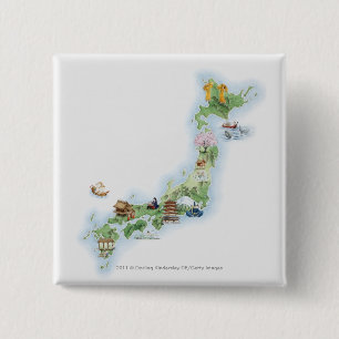 Illustrerad karta av forntida Japan Knapp