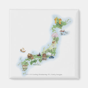 Illustrerad karta av forntida Japan Magnet