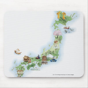 Illustrerad karta av forntida Japan Musmatta