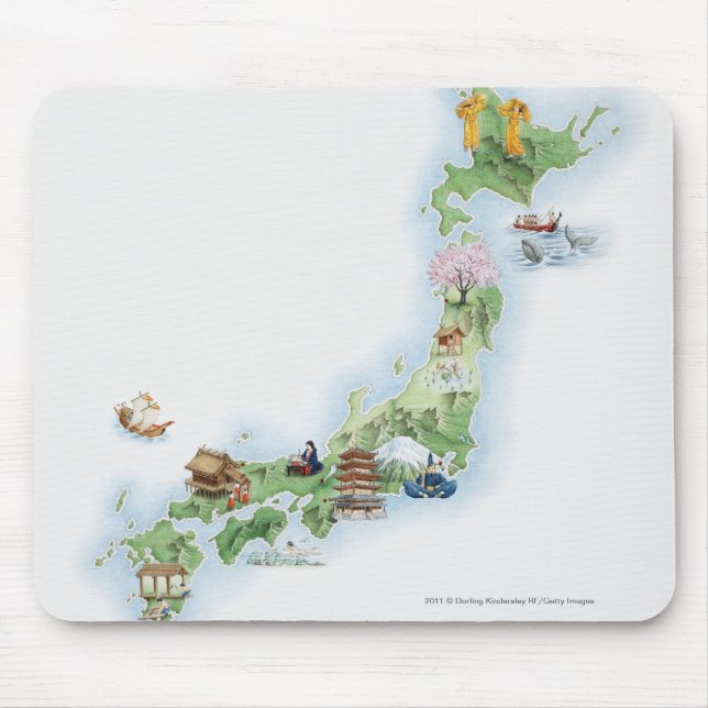 Illustrerad karta av forntida Japan Musmatta (Framsidan)