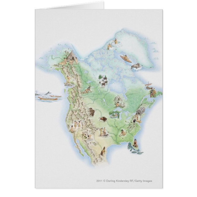 Illustrerad karta av Nordamerika Hälsningskort (Framsidan)