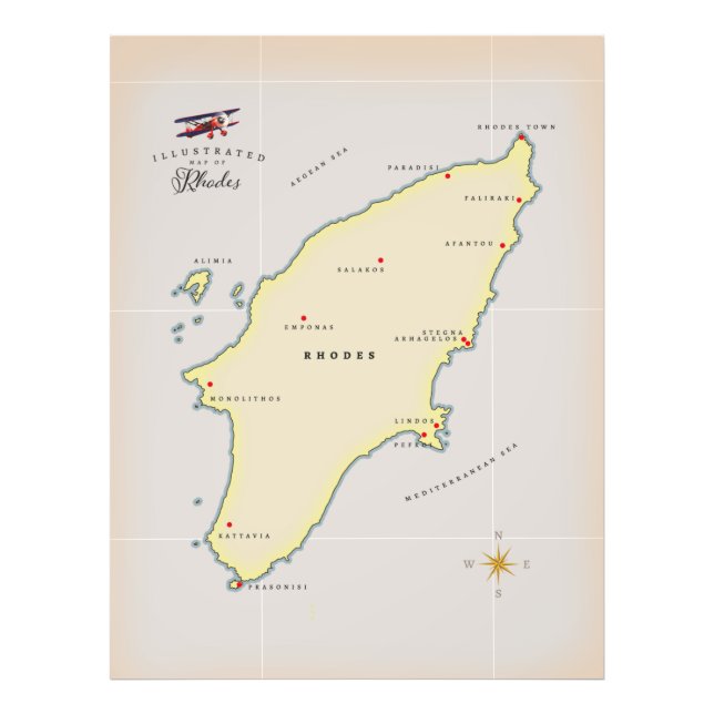 Illustrerad karta av Rhodes. Fototryck (Framsidan)