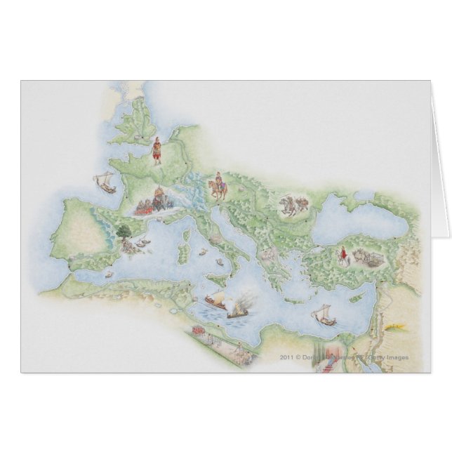 Illustrerad karta av romerskt välde hälsningskort (Framsidan Horizontal)