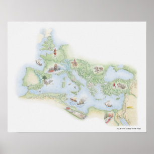 Illustrerad karta av romerskt välde poster