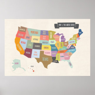 Illustrerad Karta från Amerika 24 x 36-tums väggPo Poster