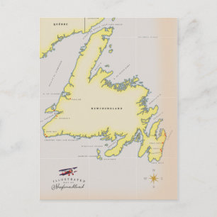 Illustrerad karta från Newfoundland. Vykort