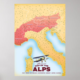 Illustrerad karta i Alpernorna Poster