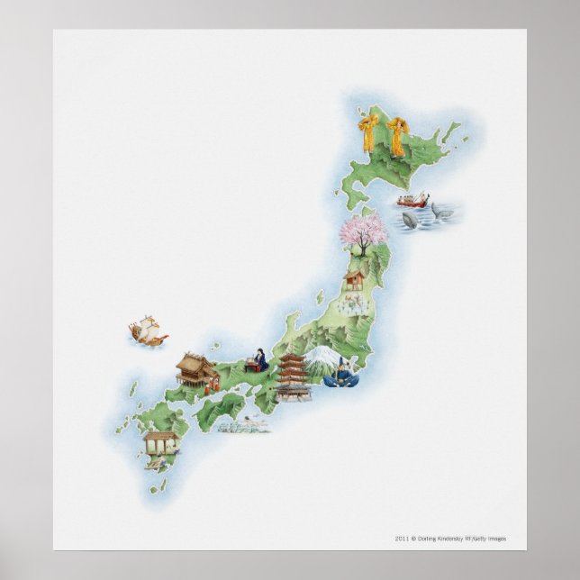 Illustrerad karta i det gamla Japan Poster (Framsidan)