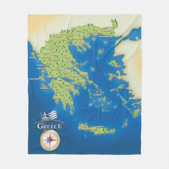 Illustrerad Karta i Grekland. Fleecefilt (Framsidan)