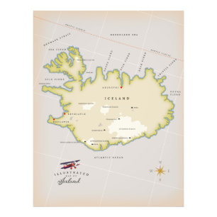 Illustrerad karta i Island Fototryck