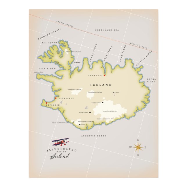 Illustrerad karta i Island Fototryck (Framsidan)