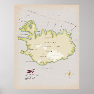 Illustrerad karta i Island Poster