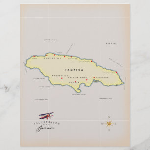 Illustrerad karta i Jamaica. Brevhuvud