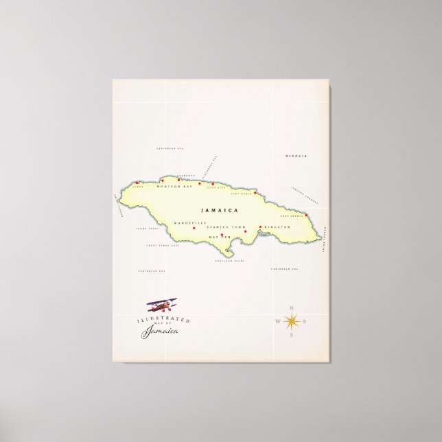 Illustrerad karta i Jamaica. Canvastryck (Framsida)