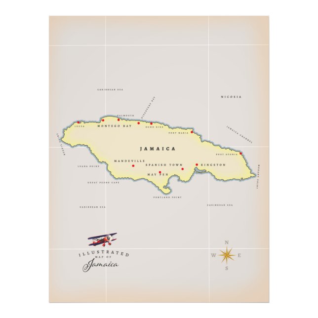 Illustrerad karta i Jamaica. Fototryck (Framsidan)