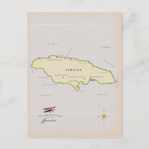 Illustrerad karta i Jamaica. Vykort