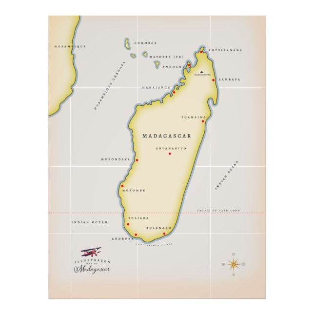 Illustrerad karta i Madagaskar Fototryck (Framsidan)