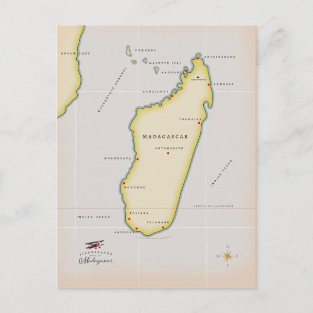 Illustrerad karta i Madagaskar Vykort (Framsida)