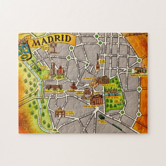 Illustrerad Karta i Madrids Jigszawa Puzzle Pussel (Horisontell)