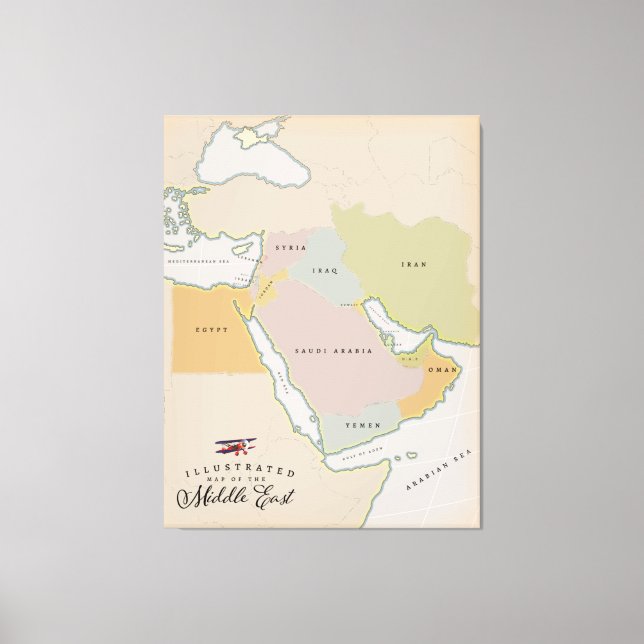 Illustrerad karta i Mellan östern. Canvastryck (Framsida)