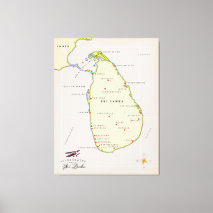 Illustrerad karta i Sri Lanka Canvastryck