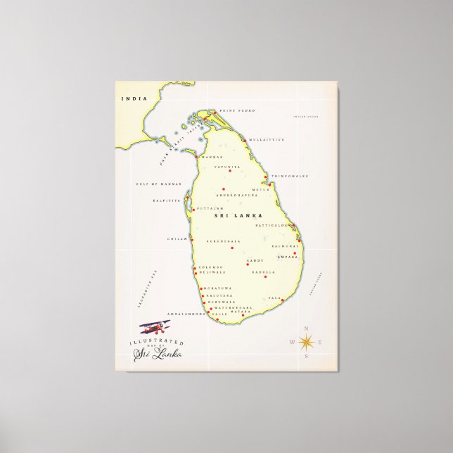 Illustrerad karta i Sri Lanka Canvastryck (Framsida)