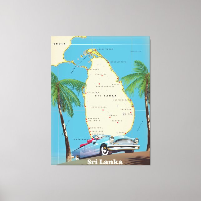 Illustrerad karta i Sri Lanka Canvastryck (Framsida)
