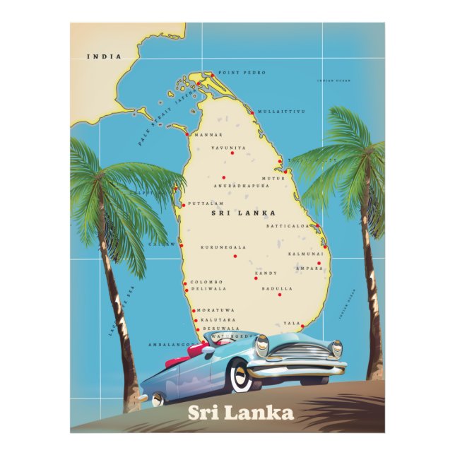 Illustrerad karta i Sri Lanka Fototryck (Framsidan)