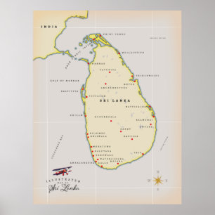 Illustrerad karta i Sri Lanka Poster