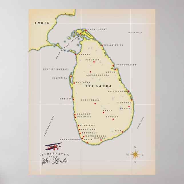 Illustrerad karta i Sri Lanka Poster (Framsidan)