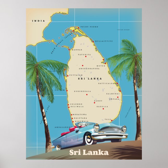Illustrerad karta i Sri Lanka Poster (Framsidan)