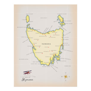 Illustrerad karta i Tasmania. Fototryck